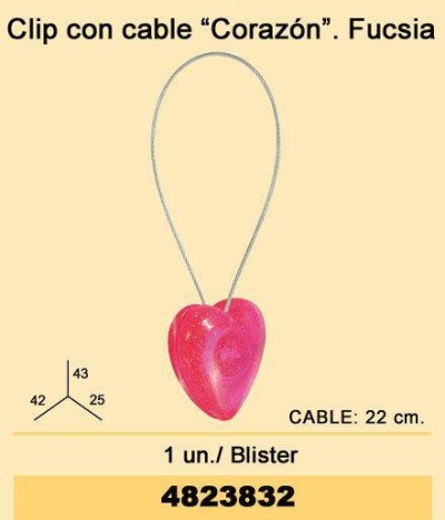 Clip con cable corazón fucsia